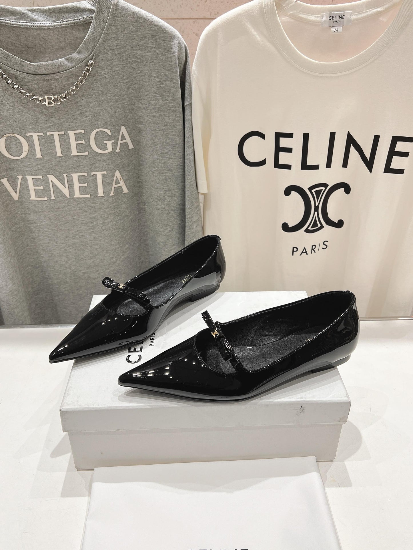 Celine CELINE 25C Ballet Flats Black Patent Leather 236744