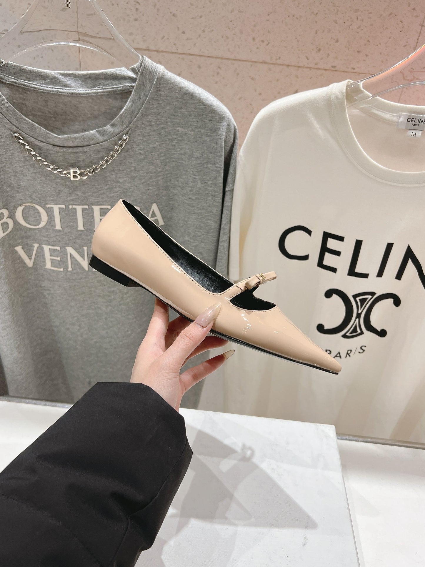 Celine CELINE 25C Ballet Flats Nude Patent Leather 236745