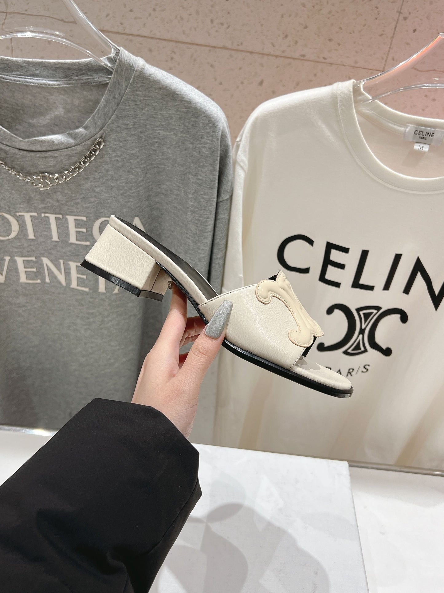 Celine CELINE 25C CLEMENCE MULE WHITE SHEEPSKIN 236749