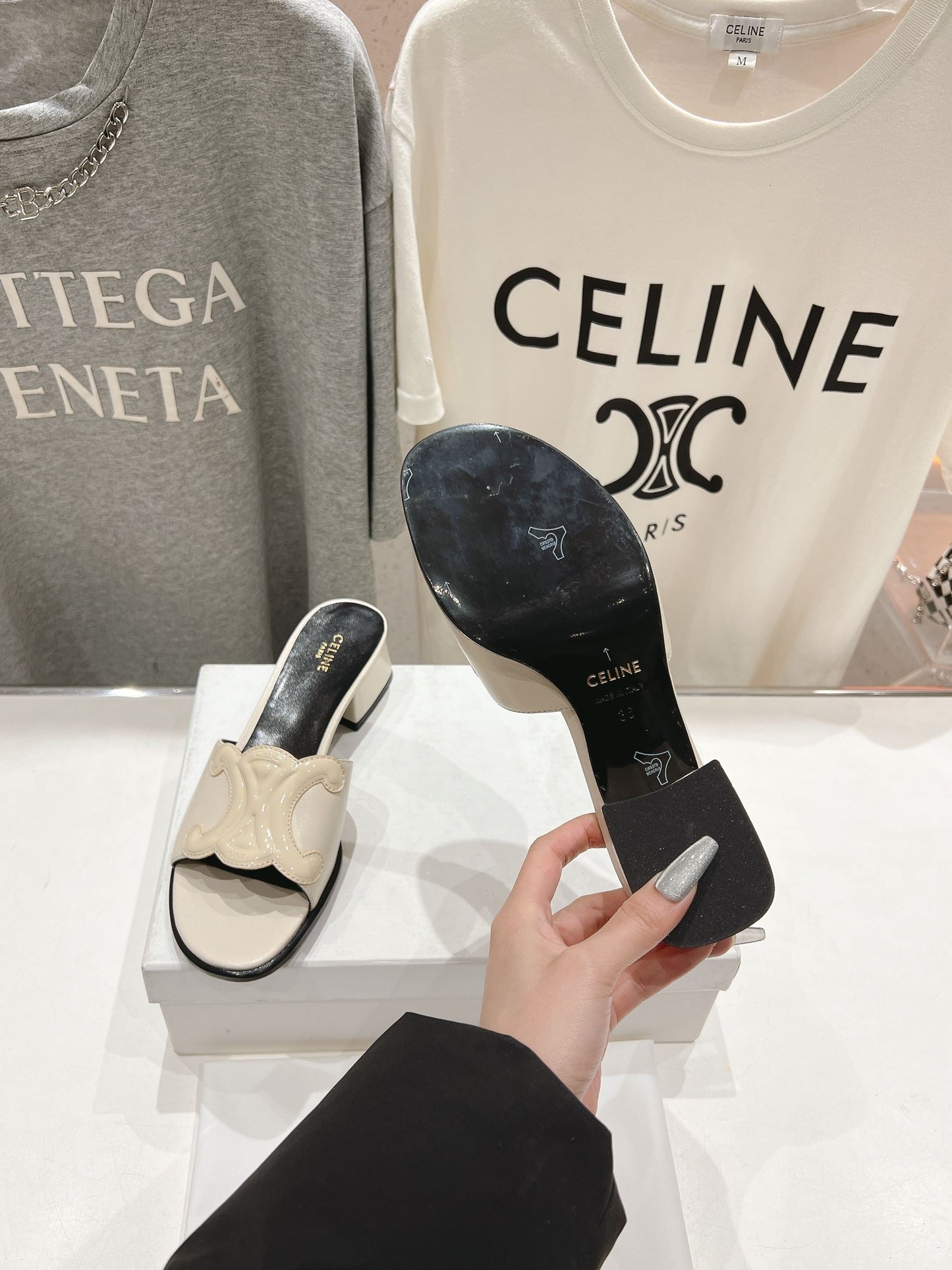 Celine CELINE 25C CLEMENCE MULE WHITE SHEEPSKIN 236749
