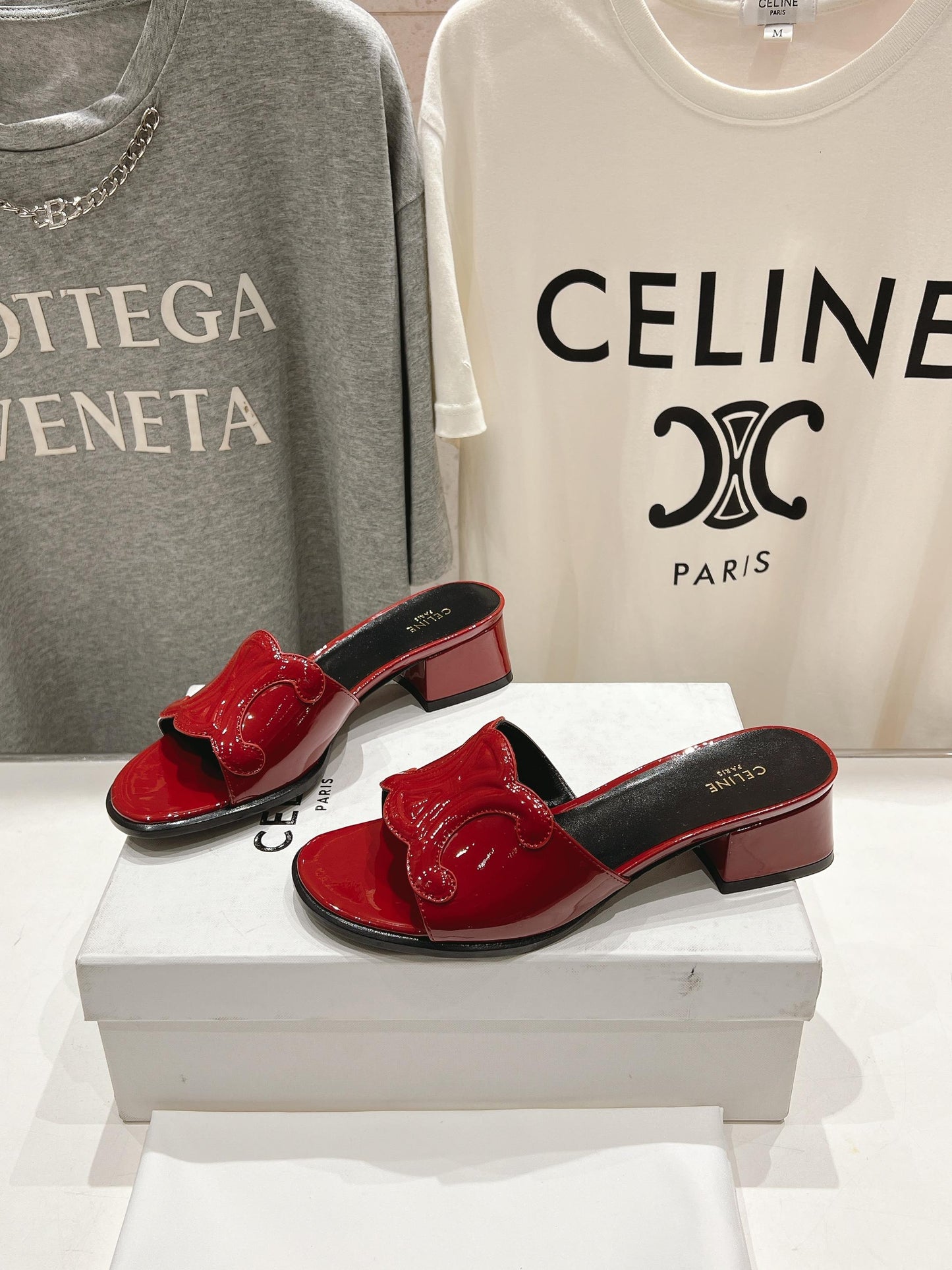 Celine CELINE 25C CLEMENCE MULE RED PATENT LEATHER 236750