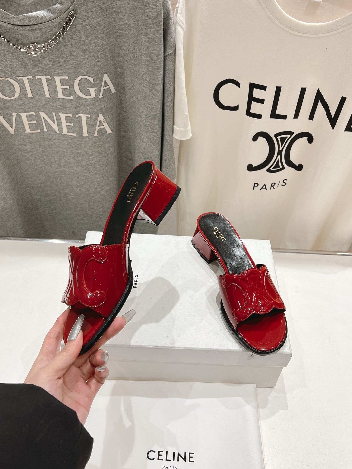 Celine CELINE 25C CLEMENCE MULE RED PATENT LEATHER 236750