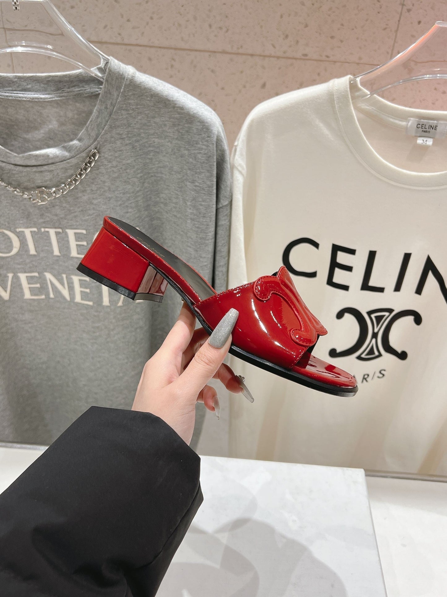 Celine CELINE 25C CLEMENCE MULE RED PATENT LEATHER 236750