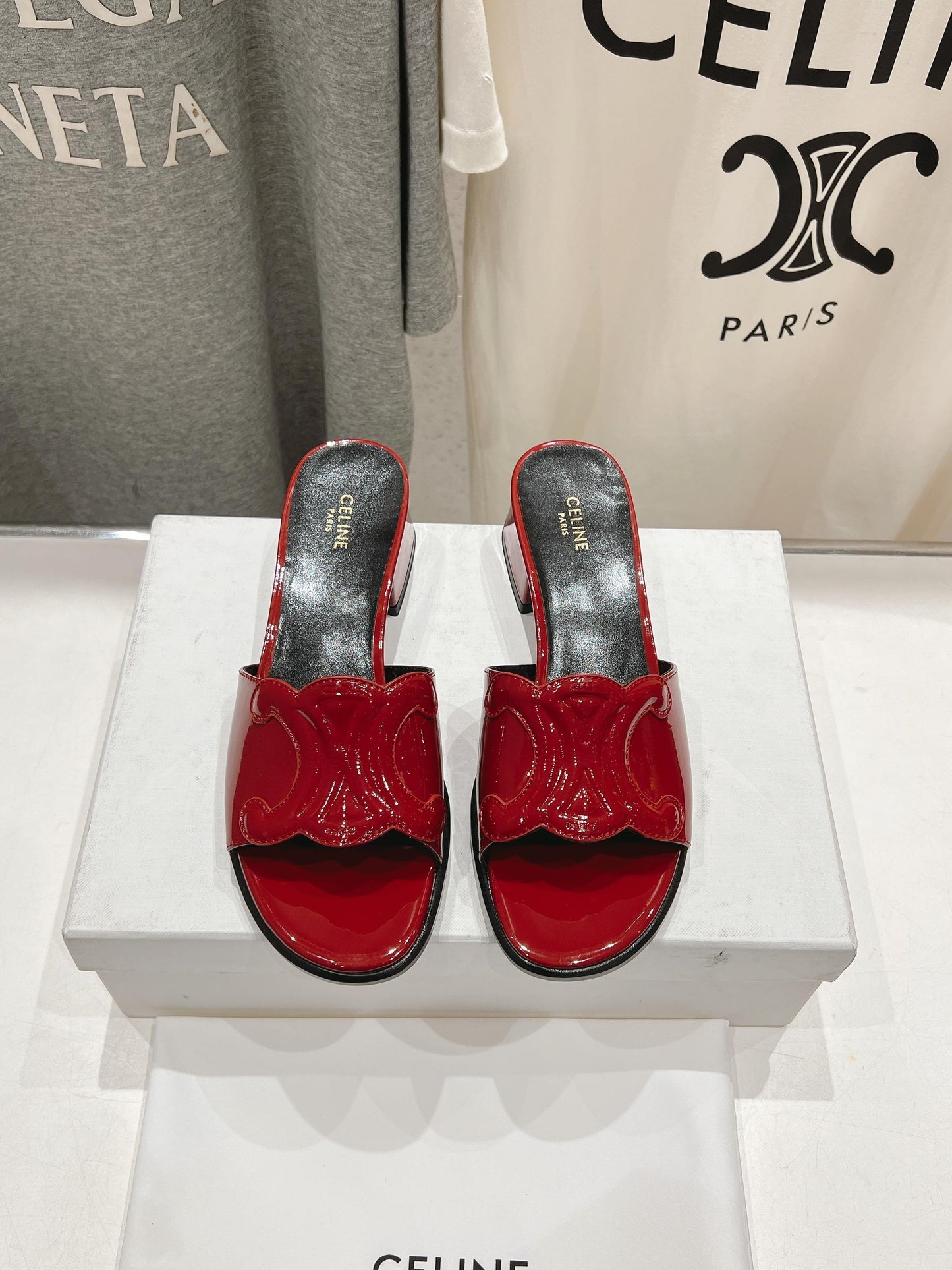 Celine CELINE 25C CLEMENCE MULE RED PATENT LEATHER 236750