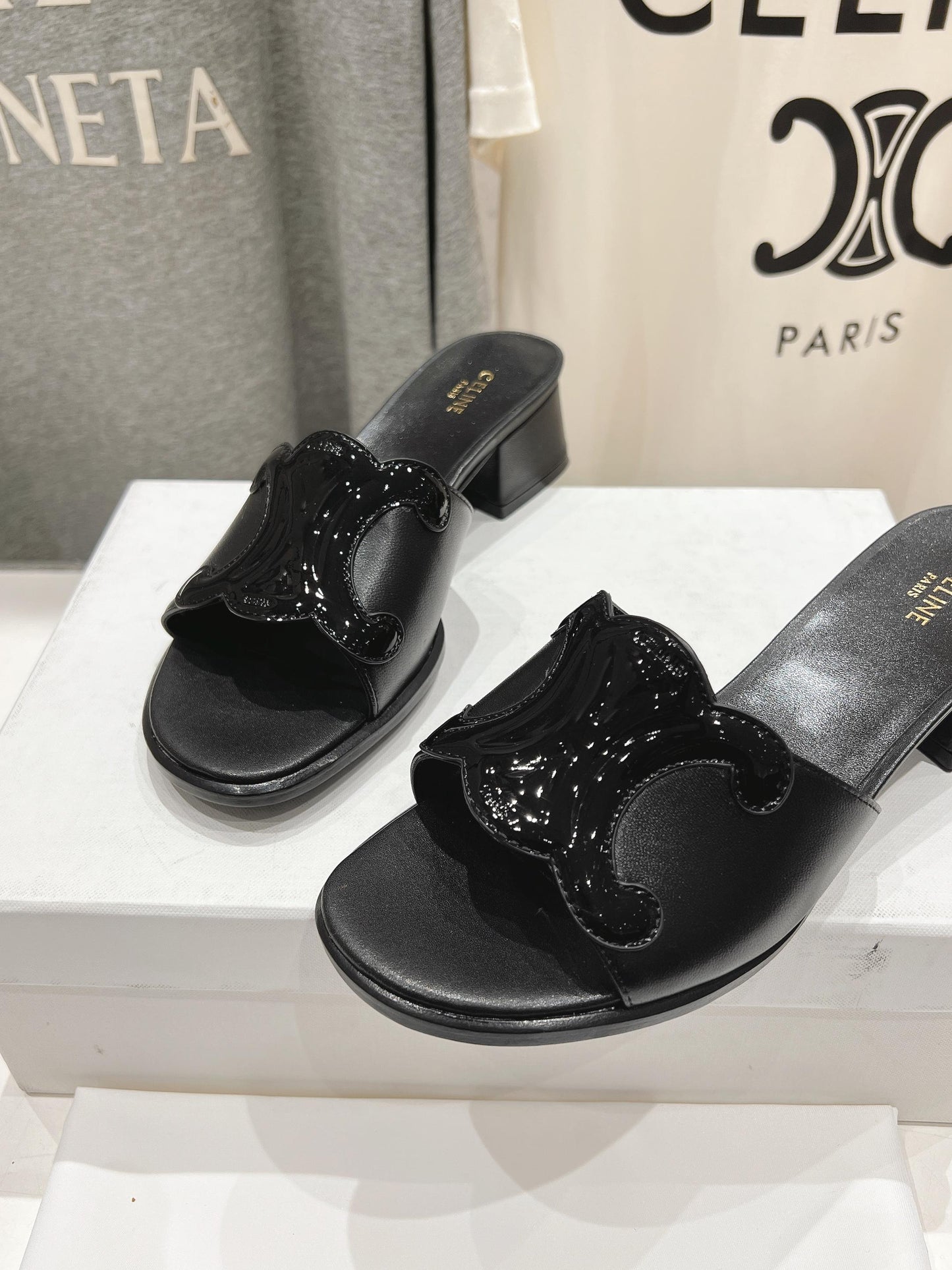 Celine CELINE 25C CLEMENCE MULE BLACK SHEEPSKIN 236751