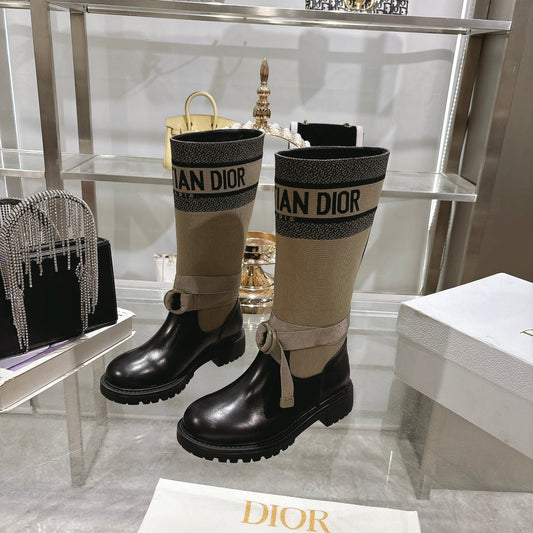 DIOR D-Major Boot Taupe Mix Black Calfskin And Denim Fabric