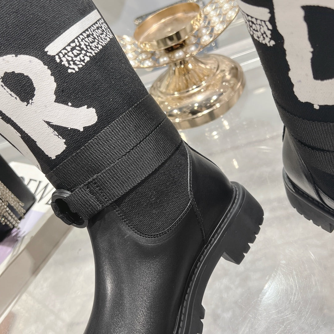 DIOR D-Major Boot Black Mix White Calfskin And Canvas