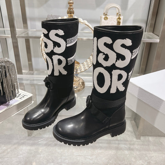 DIOR D-Major Boot Black Mix White Calfskin And Canvas