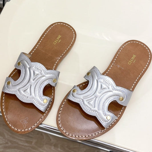 Celine TRIOMPHE MULE IN CALFSKIN SILVER