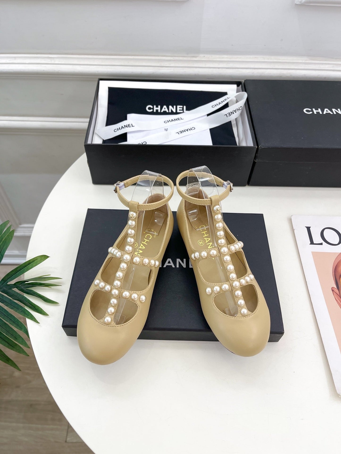 CHANEL Mary Jane 10mm In Buff Yellow With Small Pearls Lambskin 948762