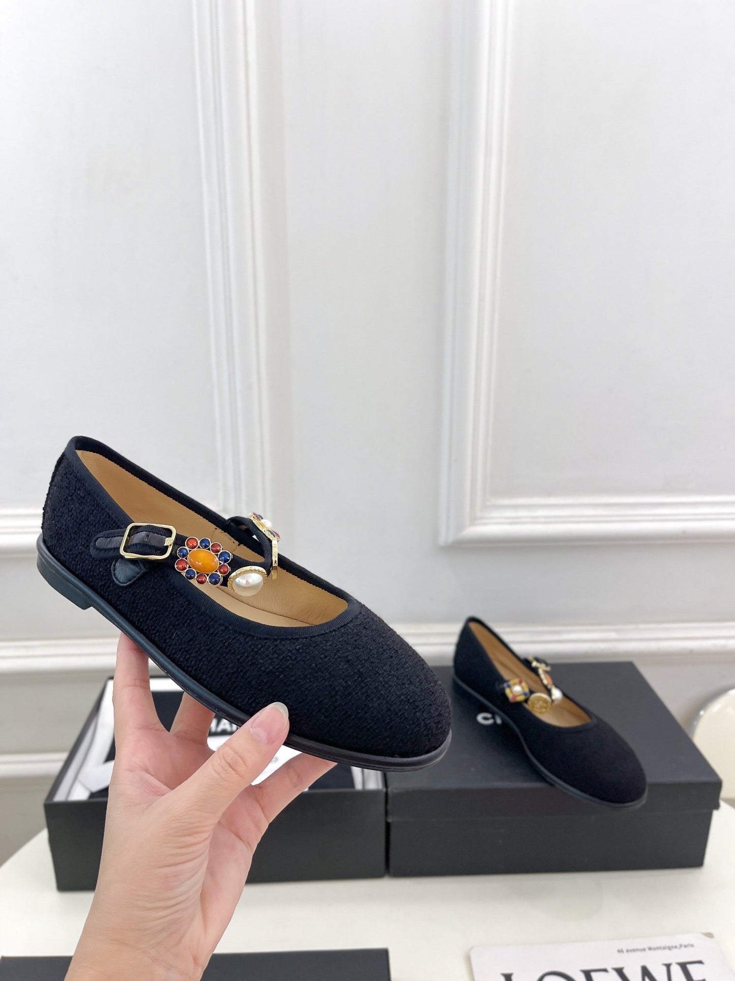 CHANEL Ballet Flats 10mm Black Wool Tweed And Fabric 948826