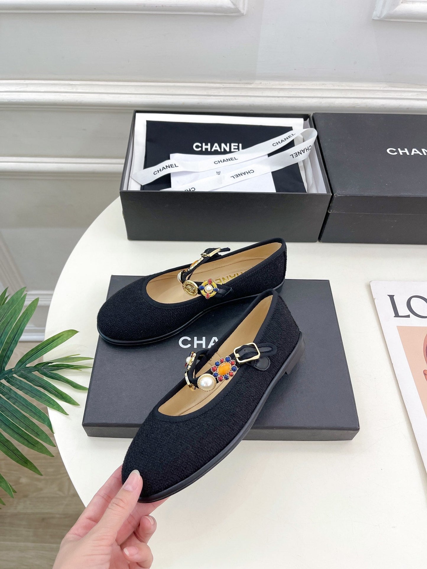 CHANEL Ballet Flats 10mm Black Wool Tweed And Fabric 948826