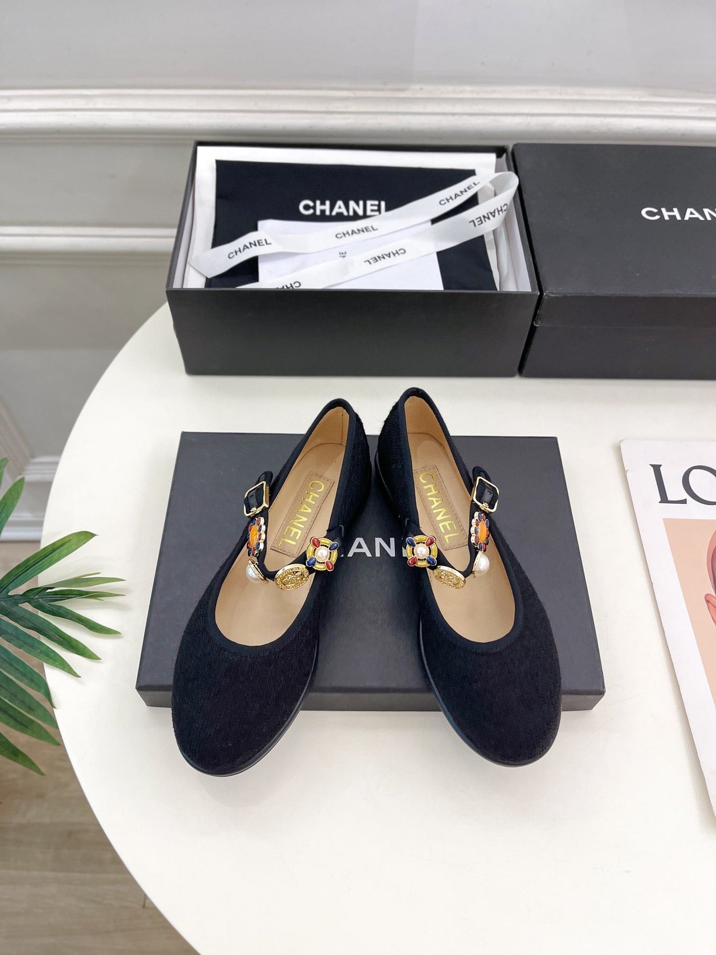 CHANEL Ballet Flats 10mm Black Wool Tweed And Fabric 948826