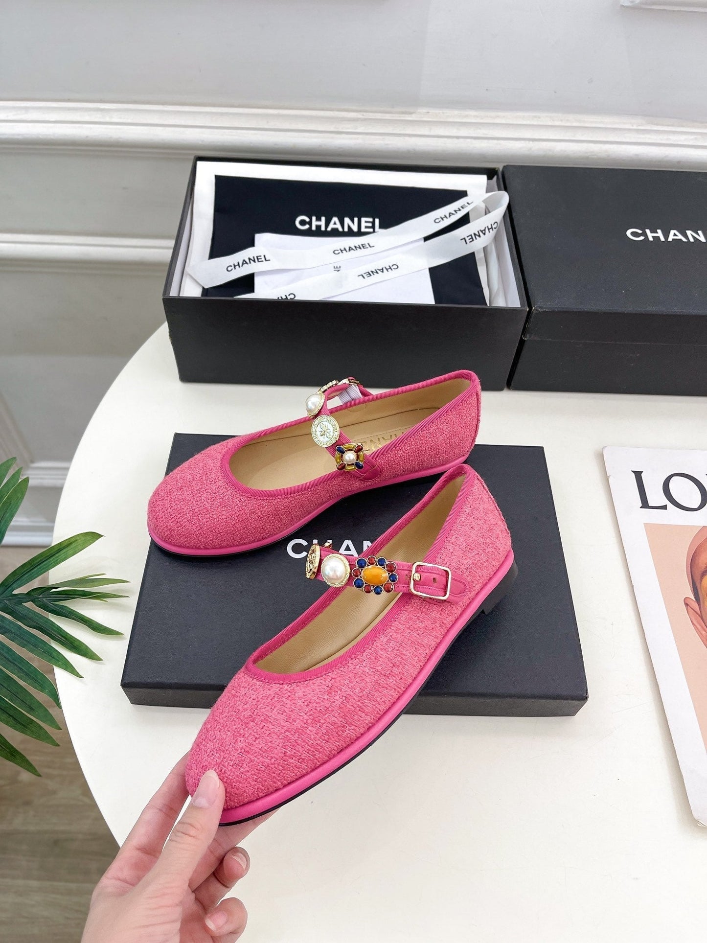 CHANEL Ballet Flats 10mm Dark Pink Wool Tweed And Fabric 948828
