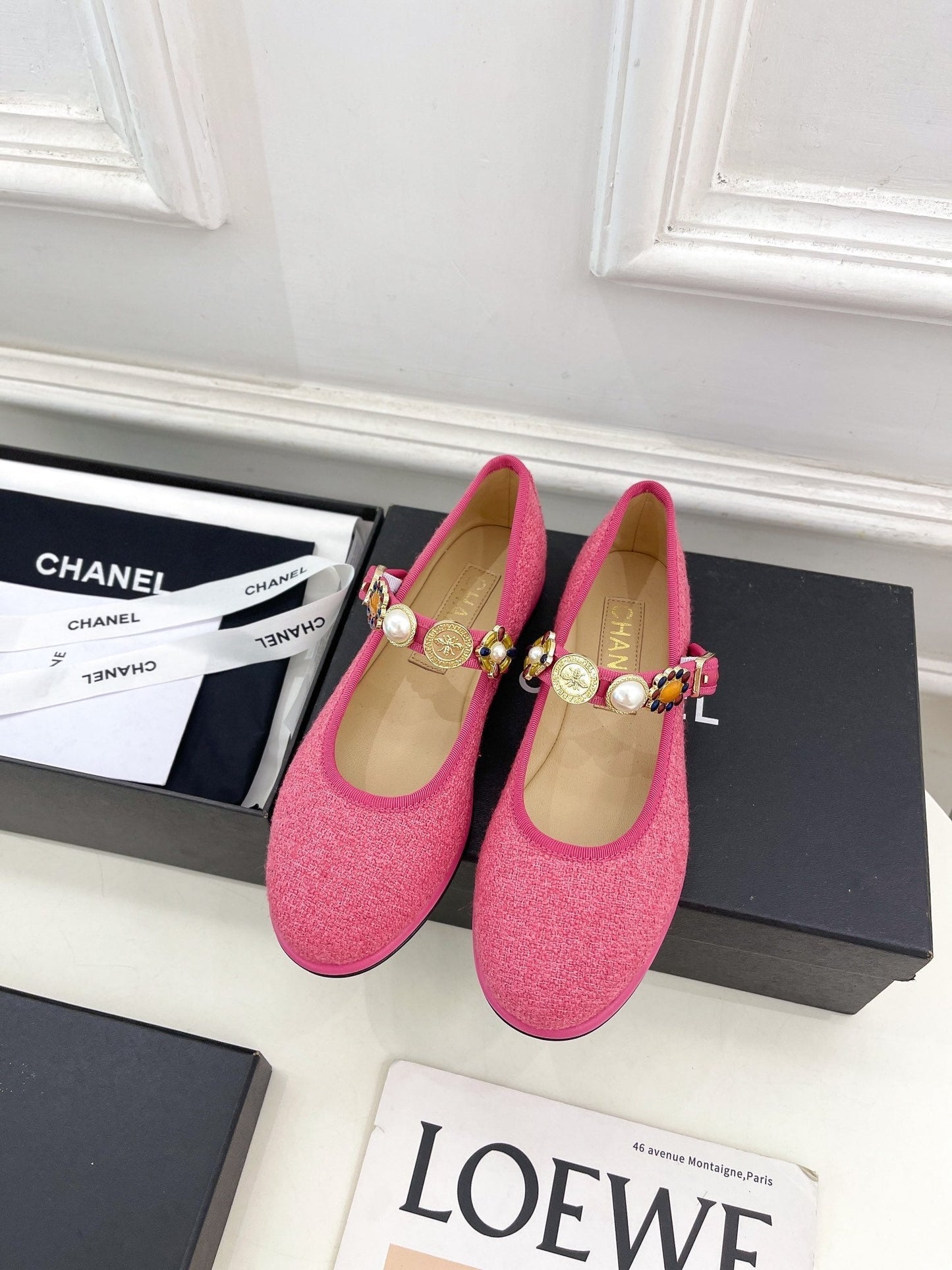 CHANEL Ballet Flats 10mm Dark Pink Wool Tweed And Fabric 948828