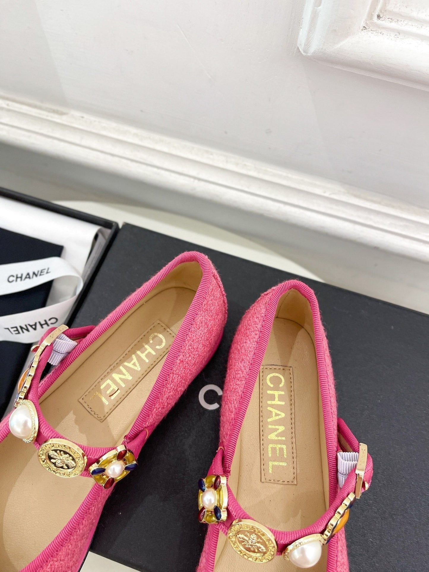 CHANEL Ballet Flats 10mm Dark Pink Wool Tweed And Fabric 948828