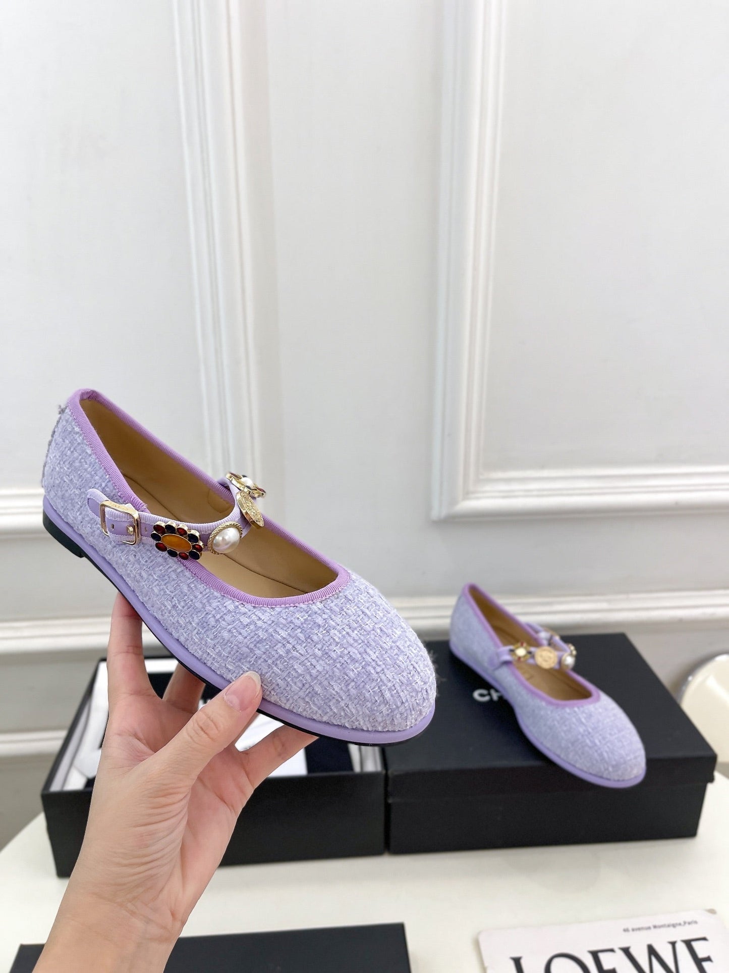 CHANEL Ballet Flats 10mm Light Violet Wool Tweed And Fabric 948830