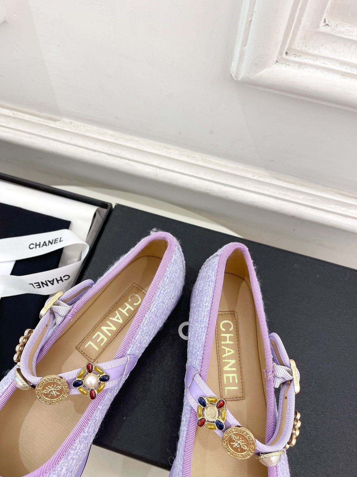 CHANEL Ballet Flats 10mm Light Violet Wool Tweed And Fabric 948830