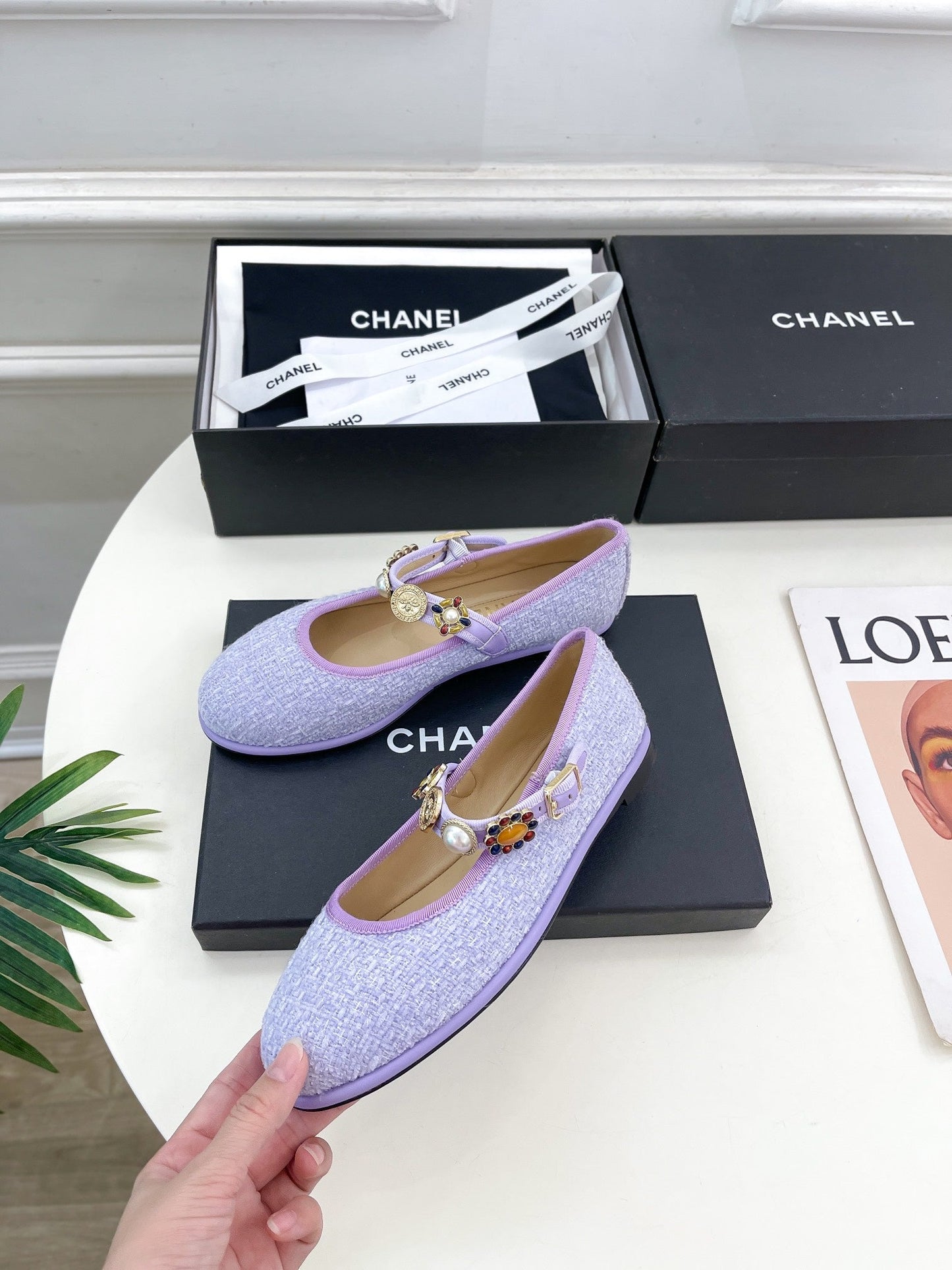 CHANEL Ballet Flats 10mm Light Violet Wool Tweed And Fabric 948830
