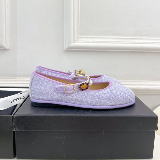 CHANEL Ballet Flats 10mm Light Violet Wool Tweed And Fabric 948830