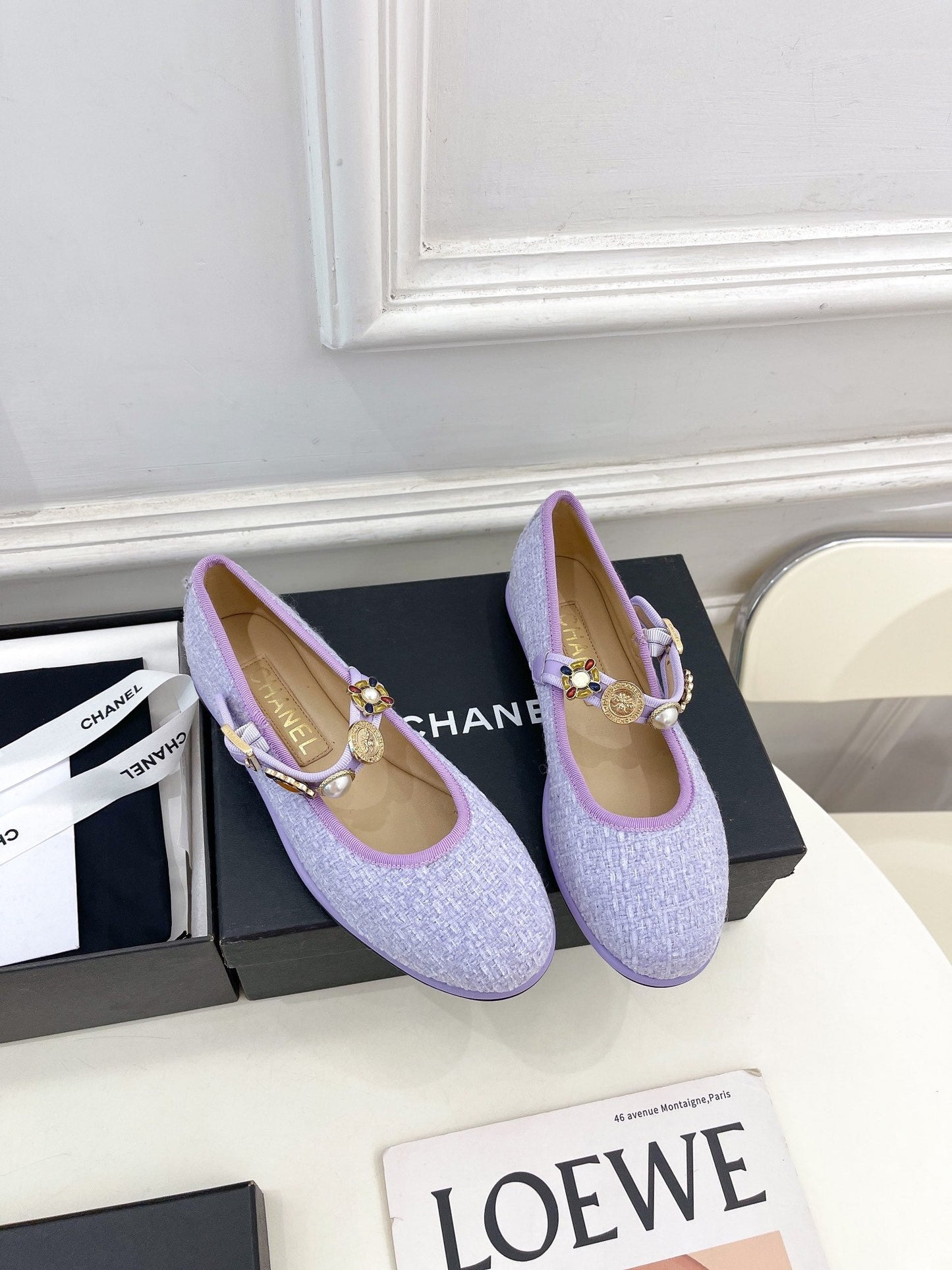CHANEL Ballet Flats 10mm Light Violet Wool Tweed And Fabric 948830