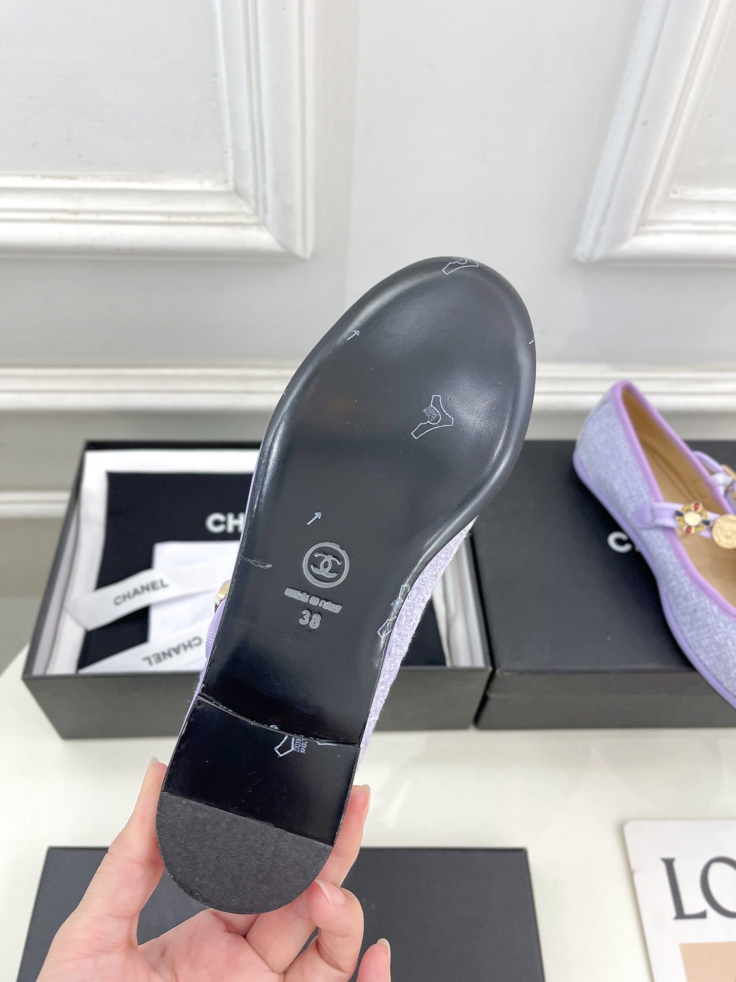 CHANEL Ballet Flats 10mm Light Violet Wool Tweed And Fabric 948830