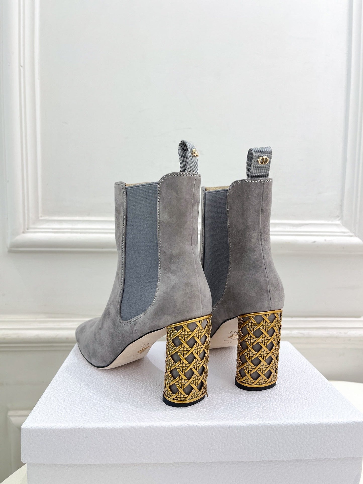 DIOR Icon Heeled Ankle Boot 80mm Grey Suede
