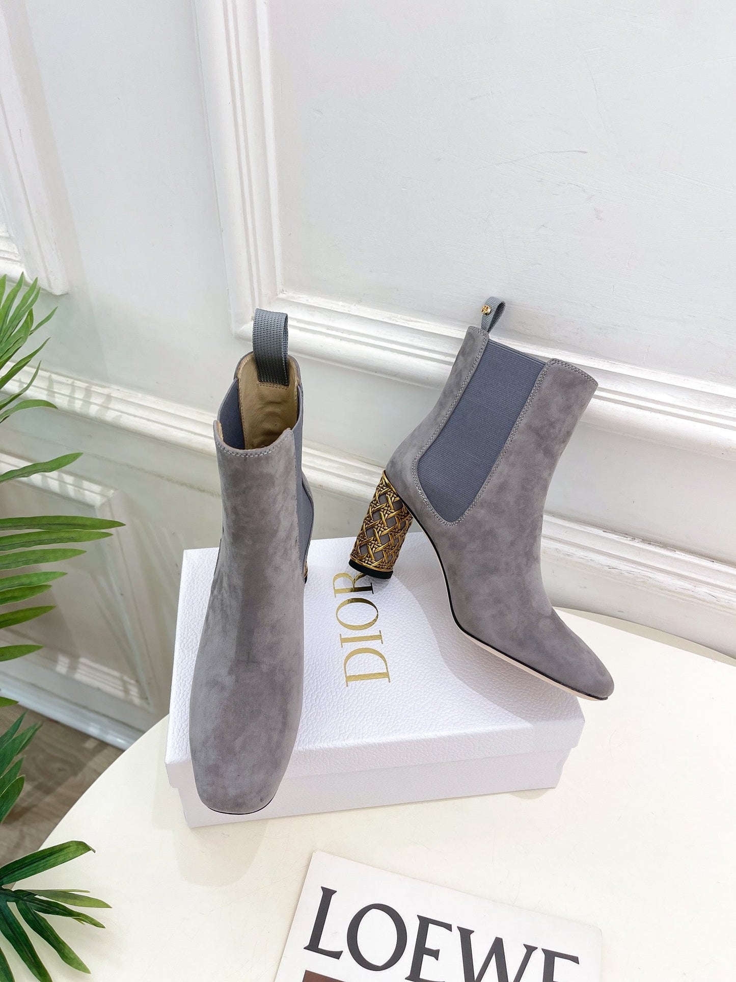 DIOR Icon Heeled Ankle Boot 80mm Grey Suede