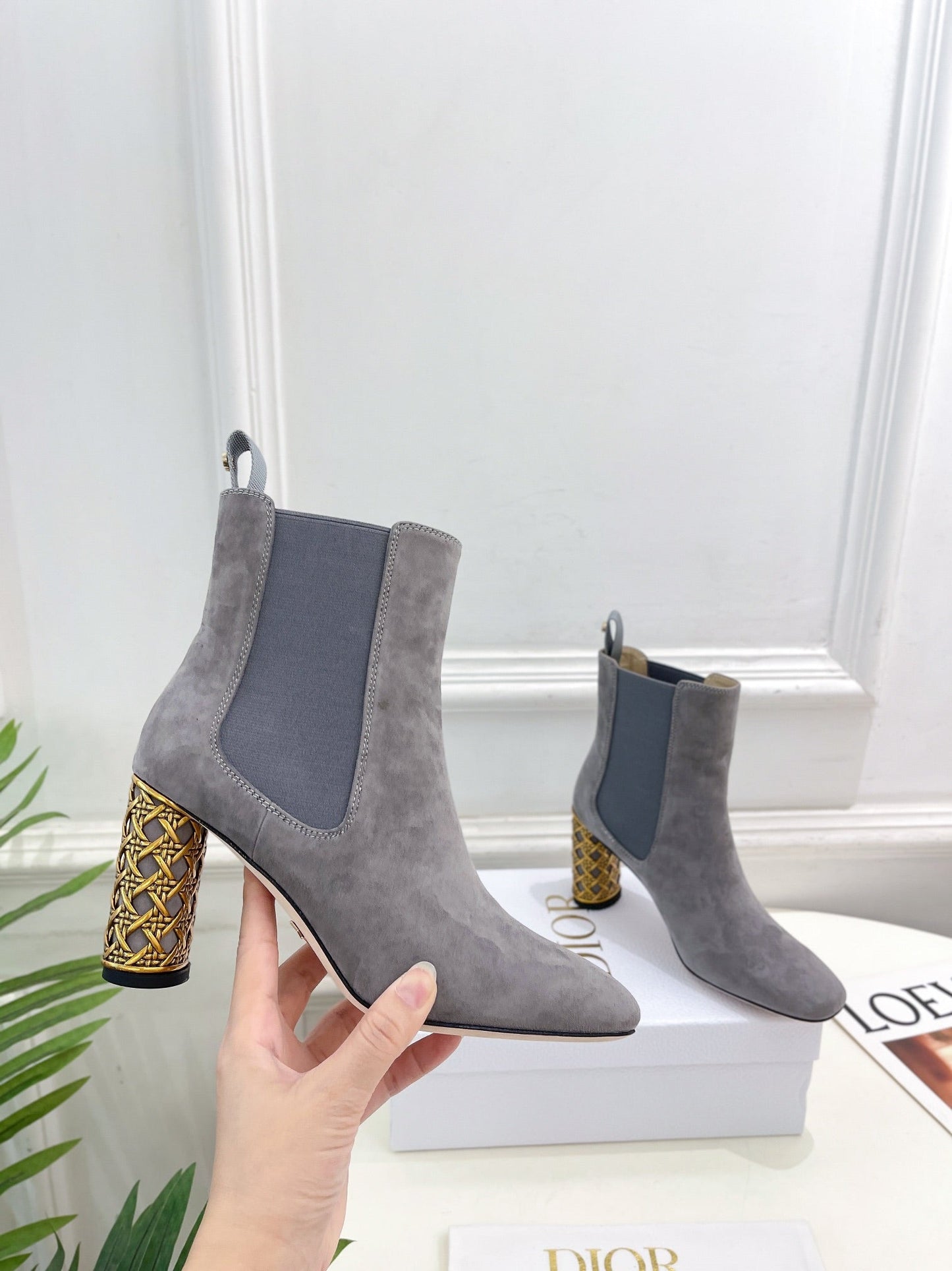 DIOR Icon Heeled Ankle Boot 80mm Grey Suede
