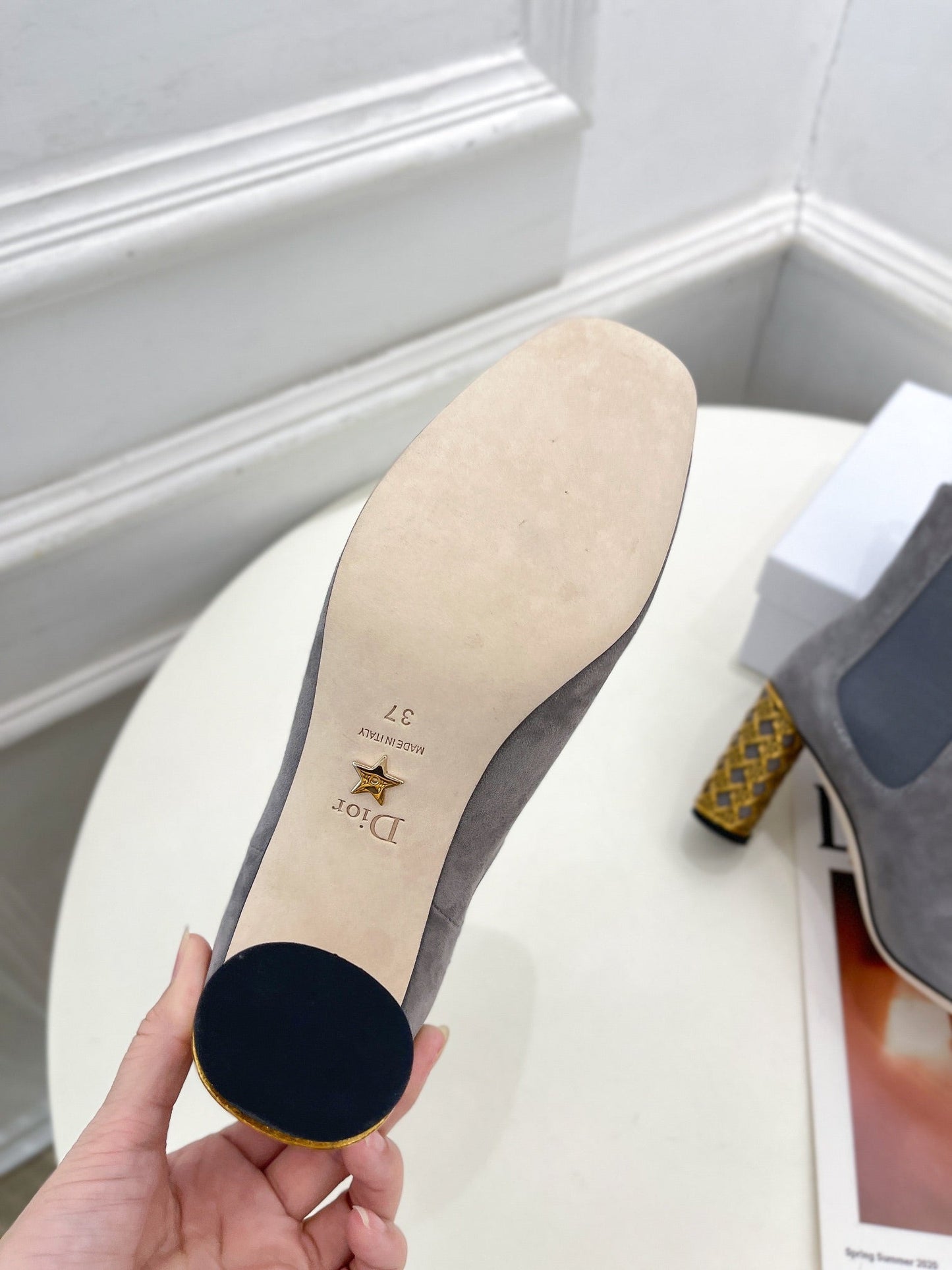 DIOR Icon Heeled Ankle Boot 80mm Grey Suede