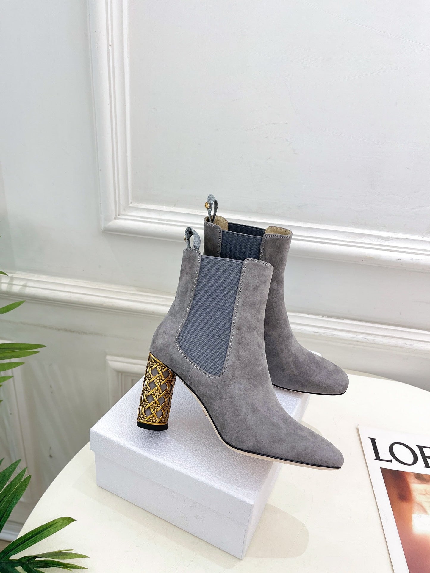 DIOR Icon Heeled Ankle Boot 80mm Grey Suede