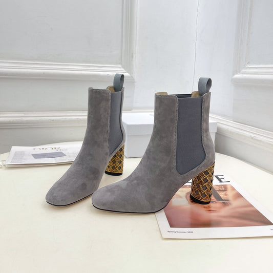 DIOR Icon Heeled Ankle Boot 80mm Grey Suede