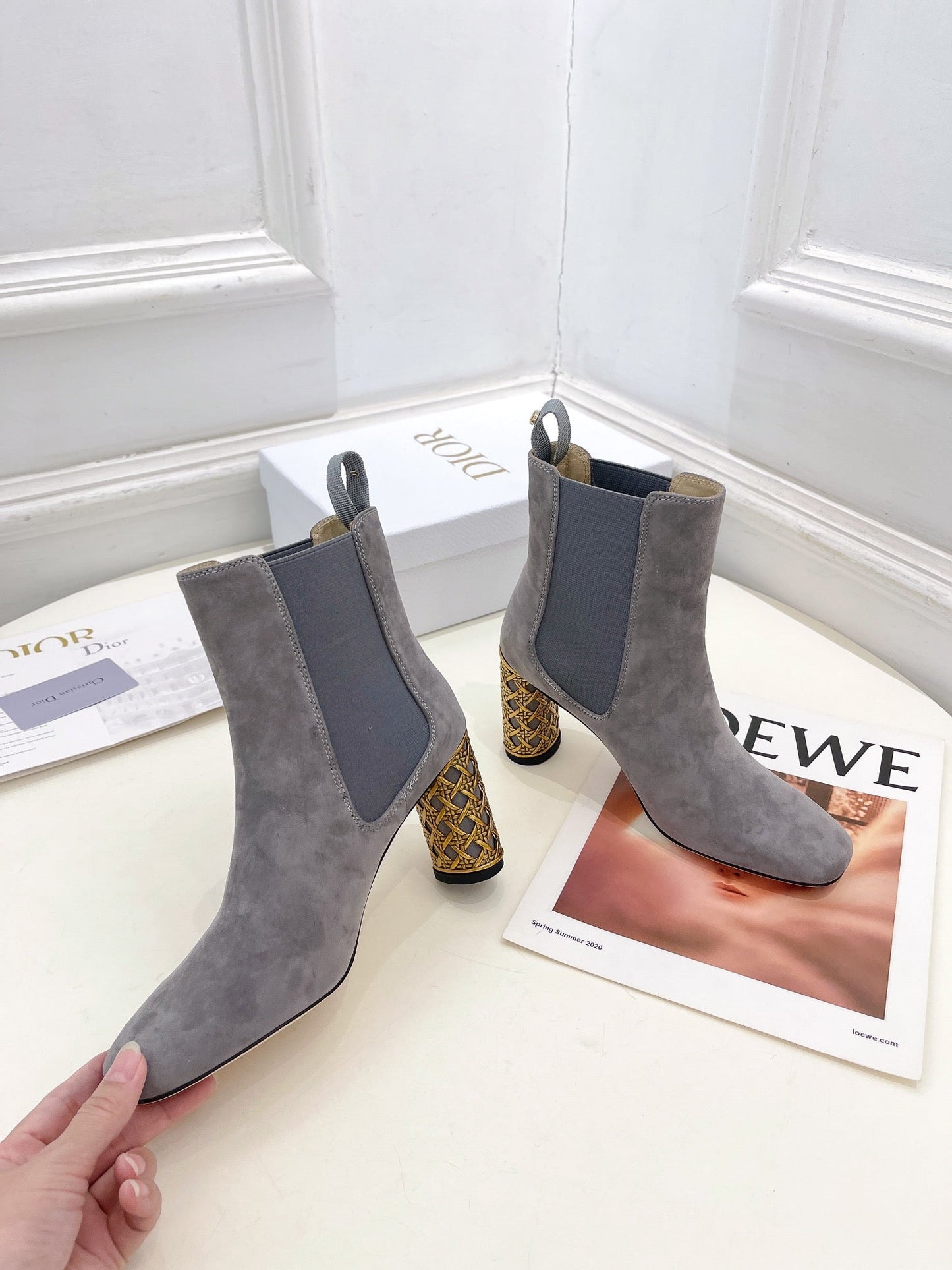 DIOR Icon Heeled Ankle Boot 80mm Grey Suede