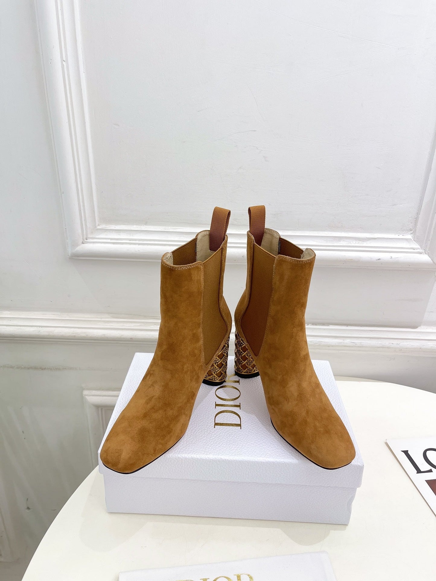 DIOR Icon Heeled Ankle Boot 80mm Brown Orange Suede