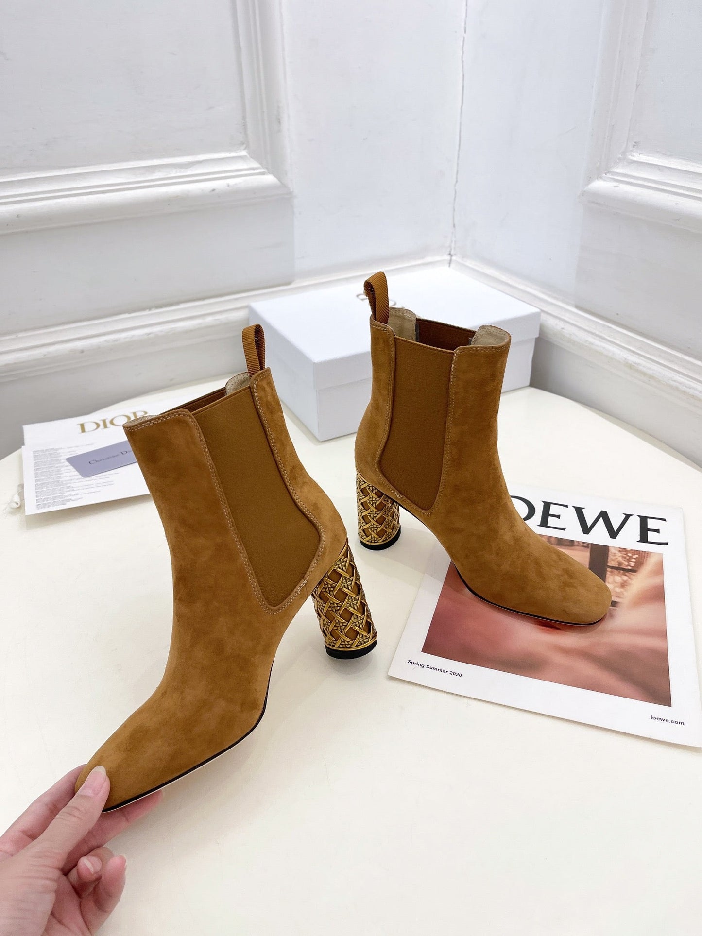 DIOR Icon Heeled Ankle Boot 80mm Brown Orange Suede