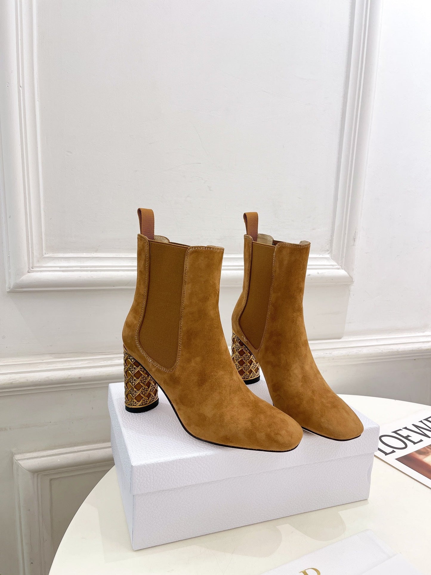 DIOR Icon Heeled Ankle Boot 80mm Brown Orange Suede
