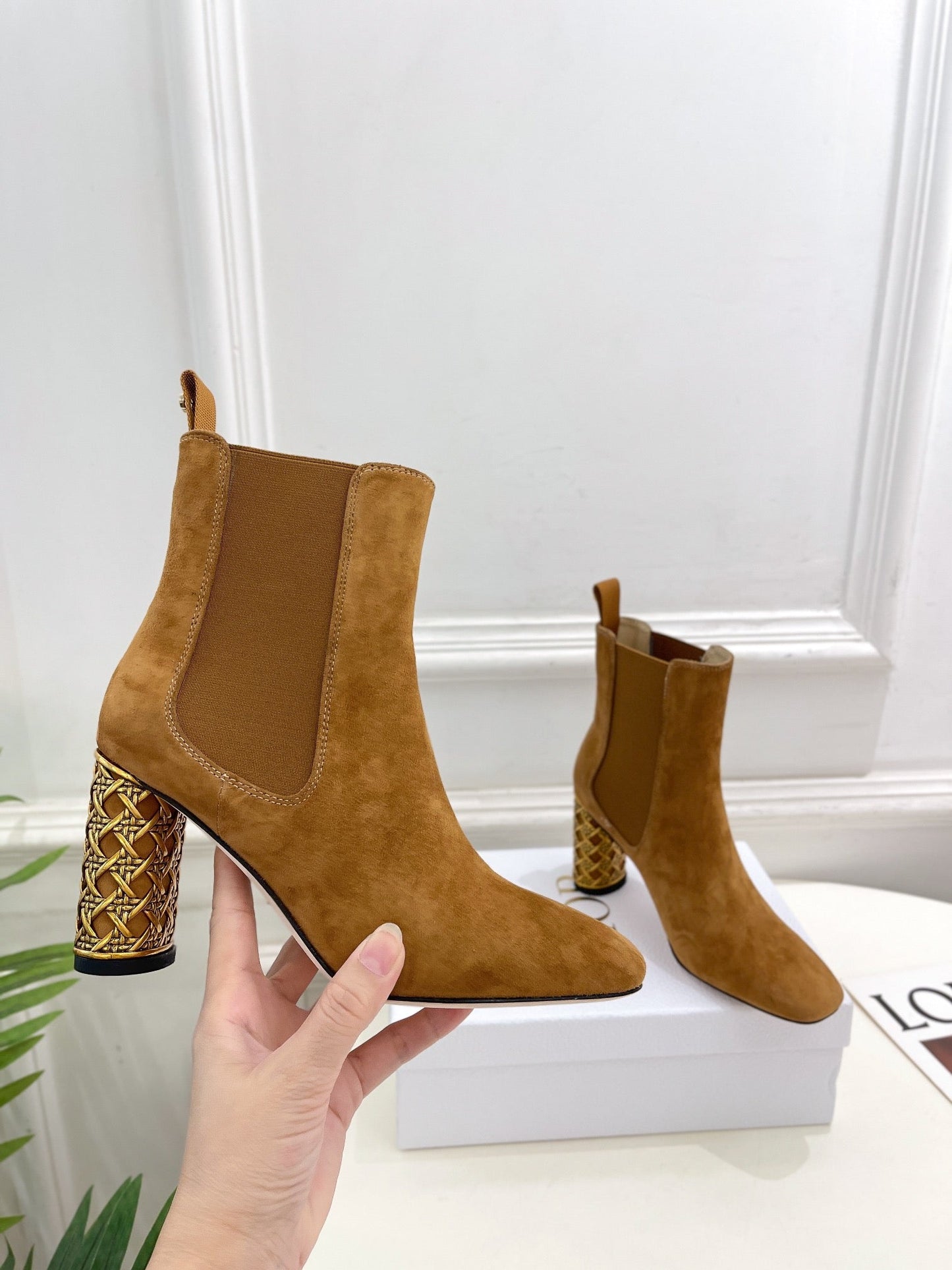 DIOR Icon Heeled Ankle Boot 80mm Brown Orange Suede