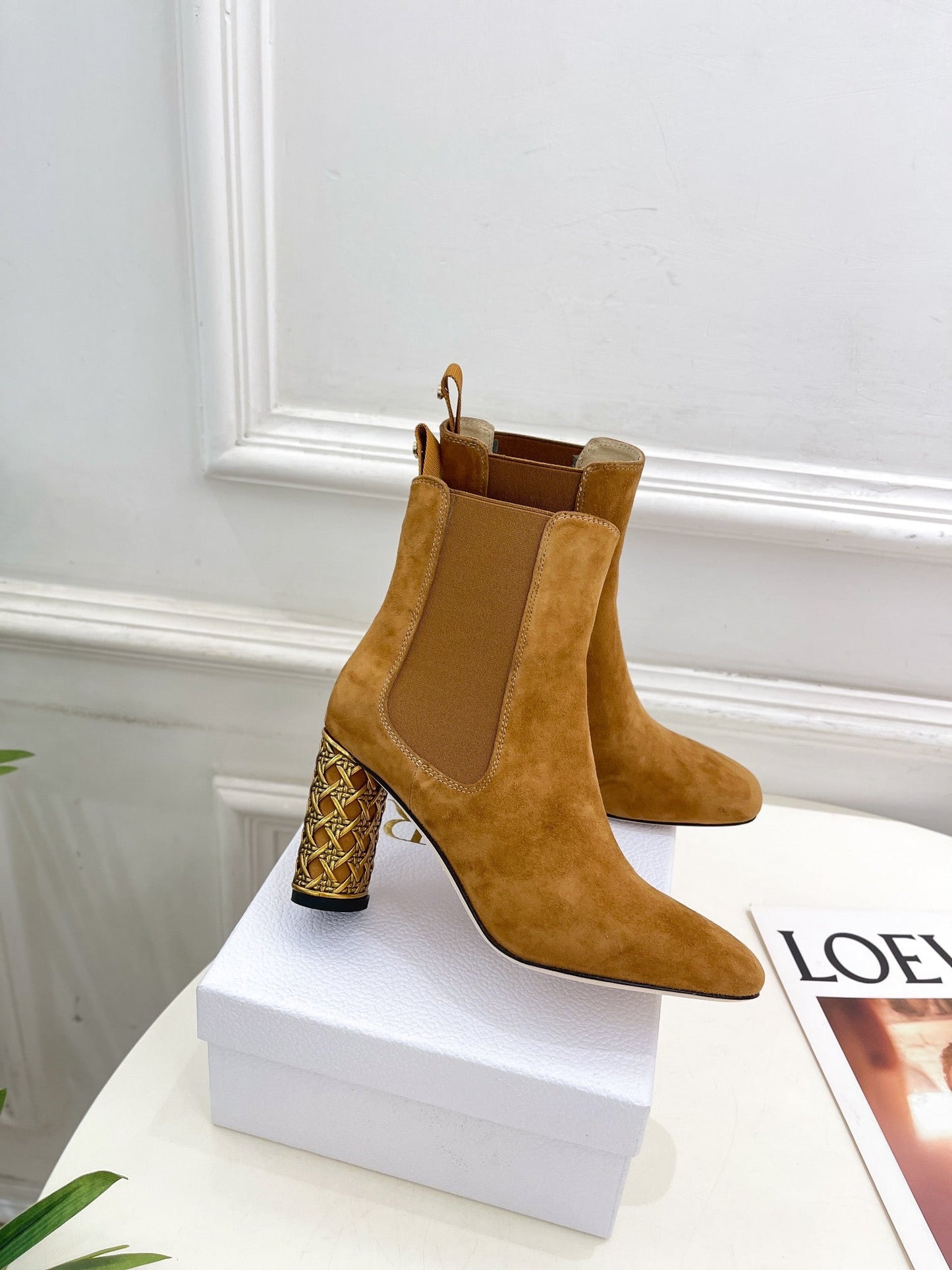 DIOR Icon Heeled Ankle Boot 80mm Brown Orange Suede