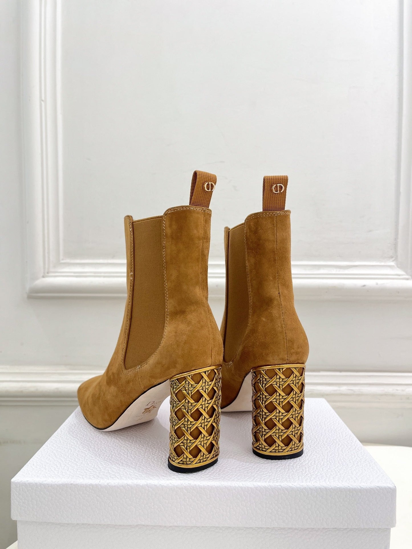 DIOR Icon Heeled Ankle Boot 80mm Brown Orange Suede