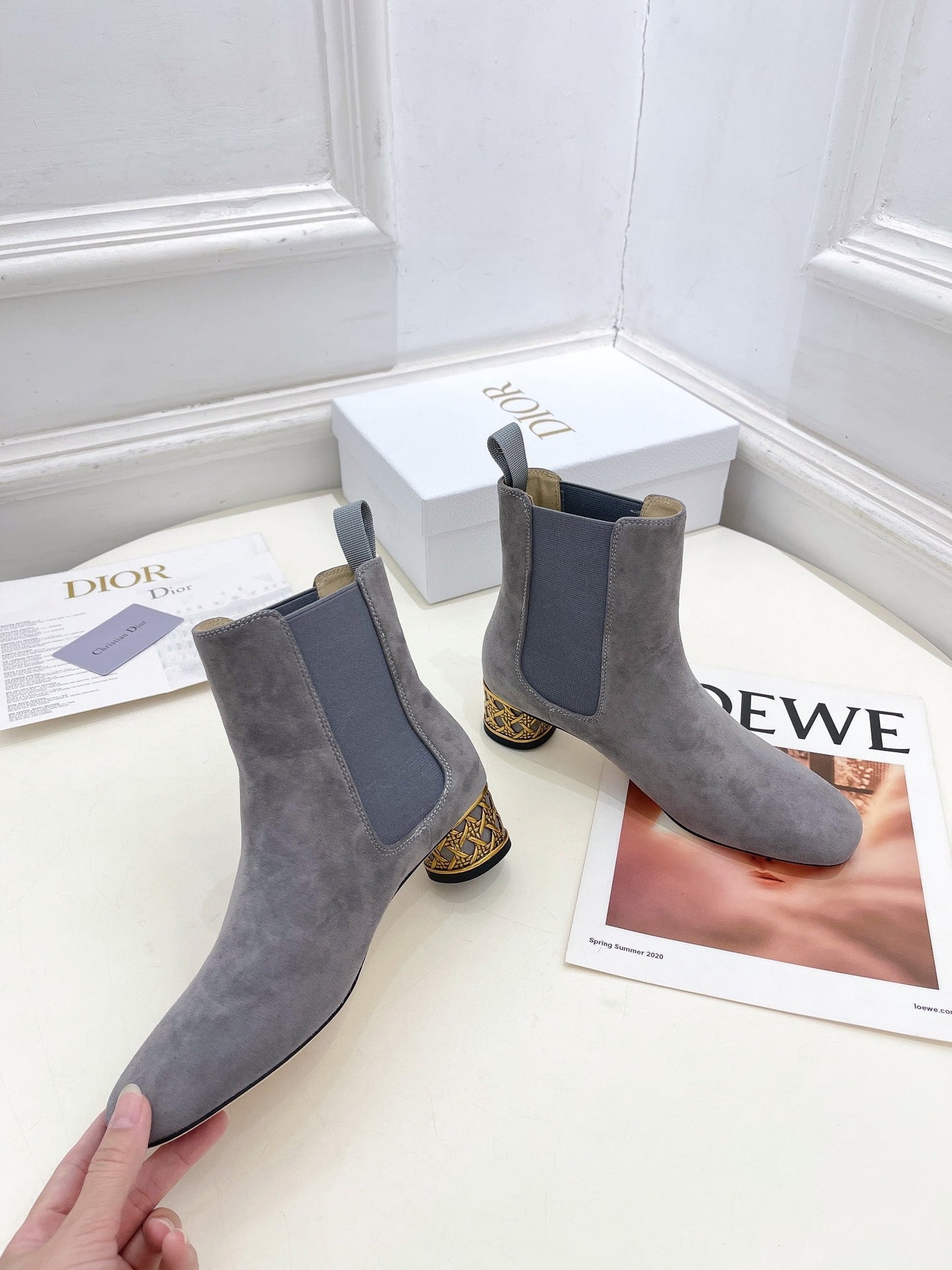 DIOR Icon Heeled Ankle Boot 40mm Grey Suede
