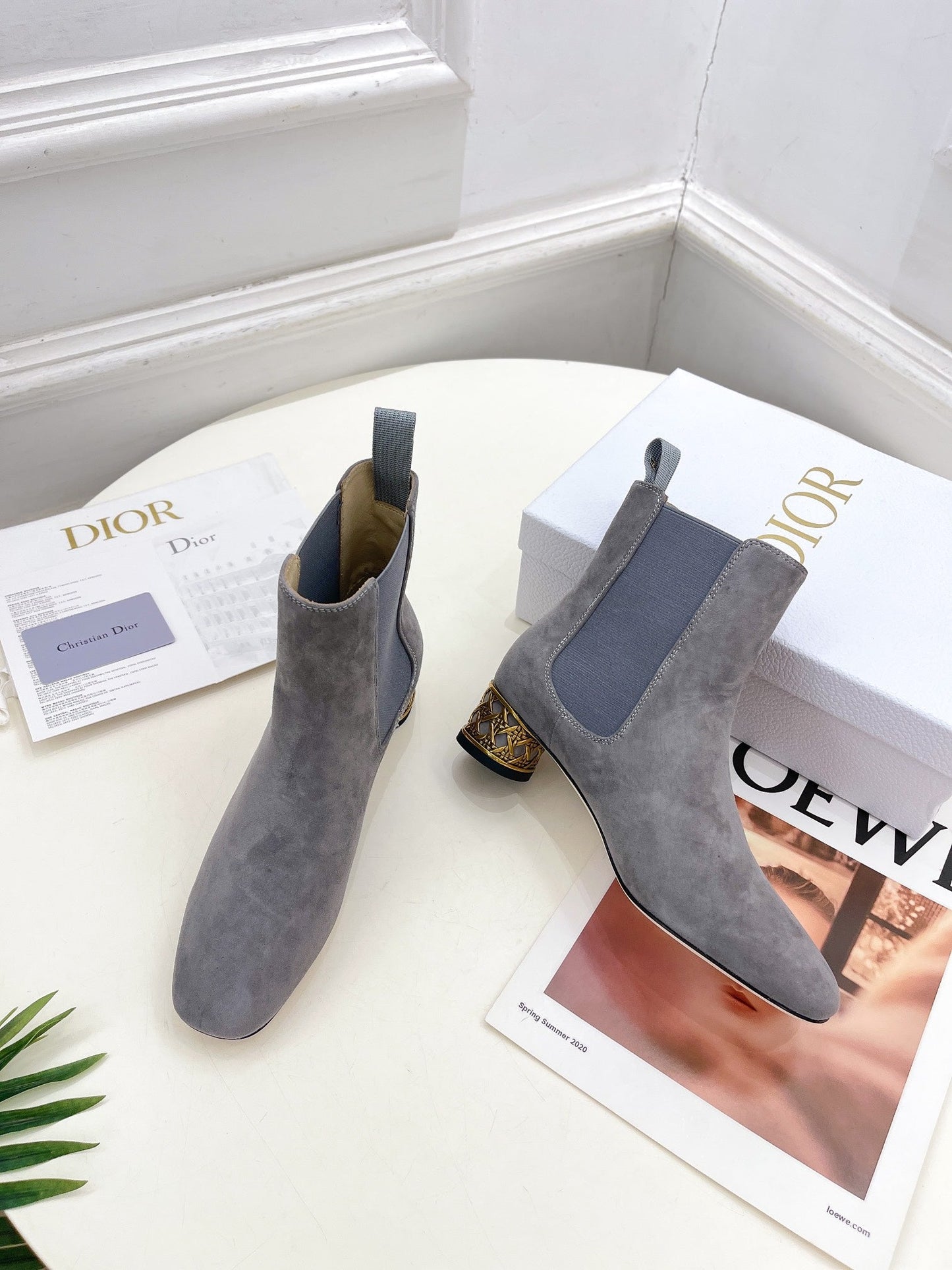 DIOR Icon Heeled Ankle Boot 40mm Grey Suede