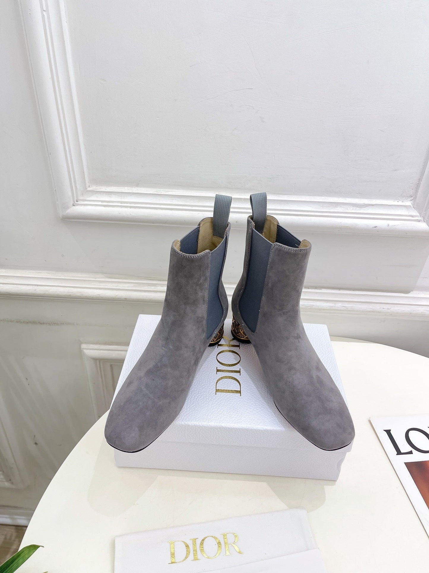 DIOR Icon Heeled Ankle Boot 40mm Grey Suede