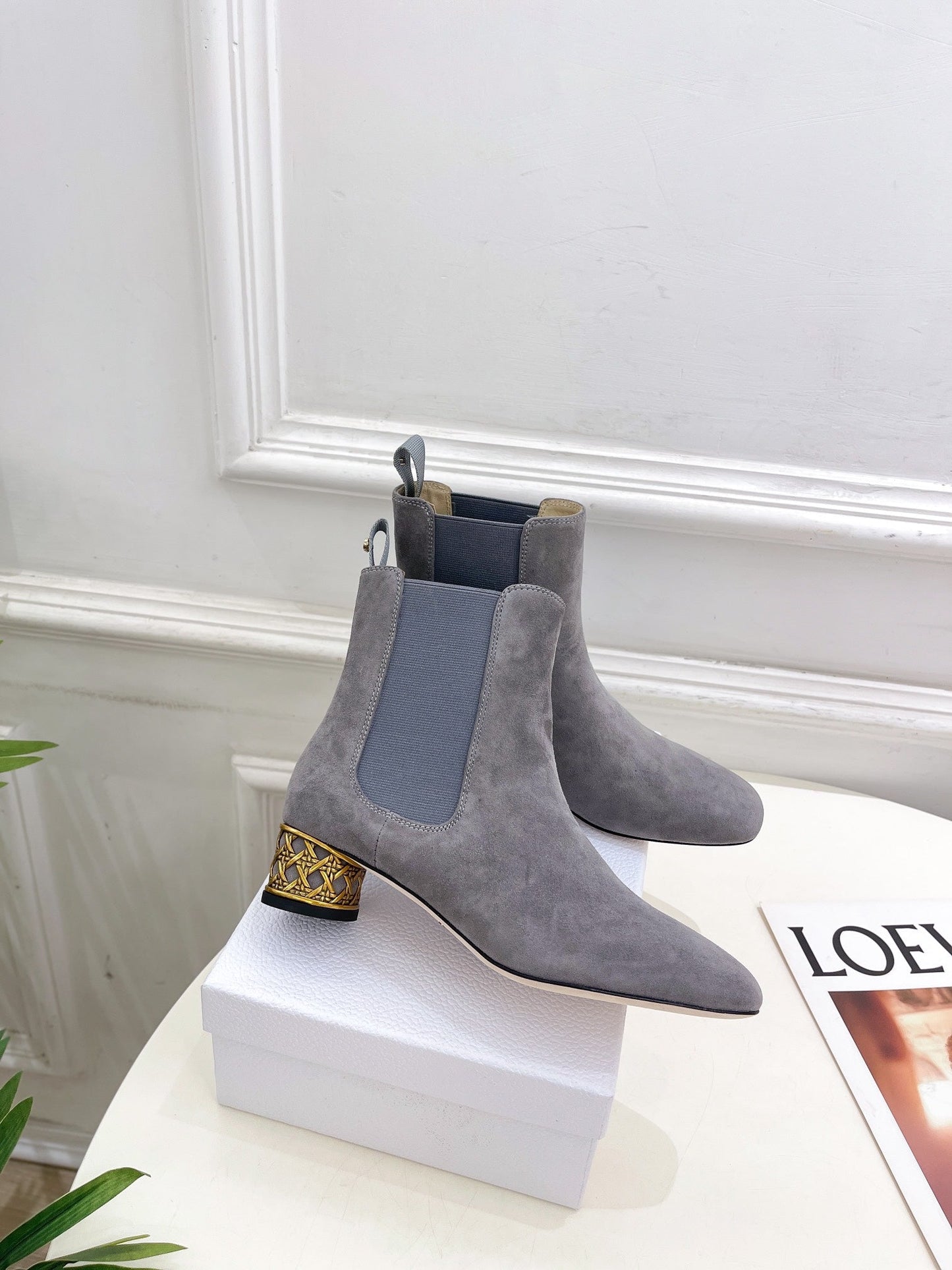 DIOR Icon Heeled Ankle Boot 40mm Grey Suede