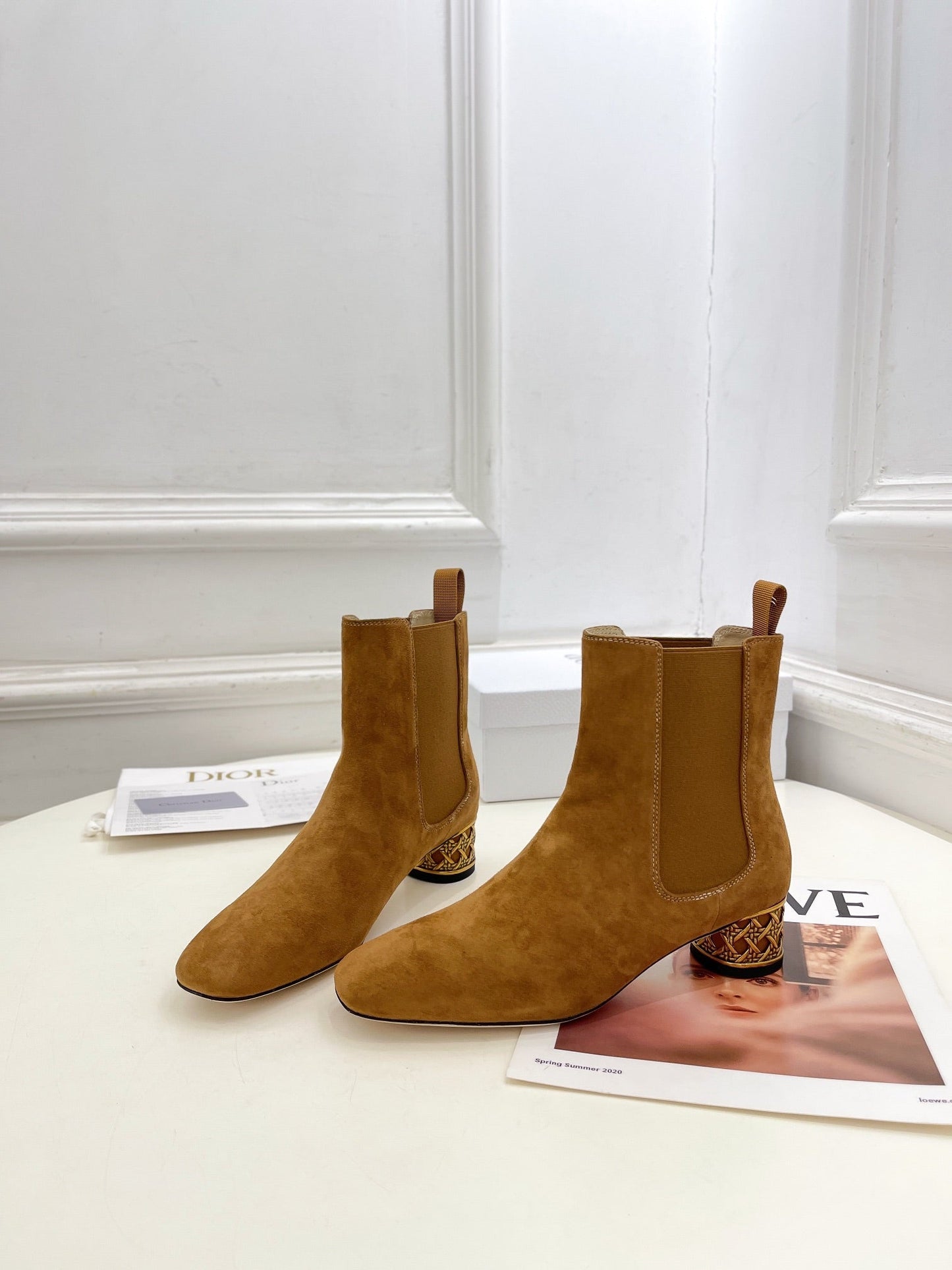 DIOR Icon Heeled Ankle Boot 40mm Brown Orange Suede