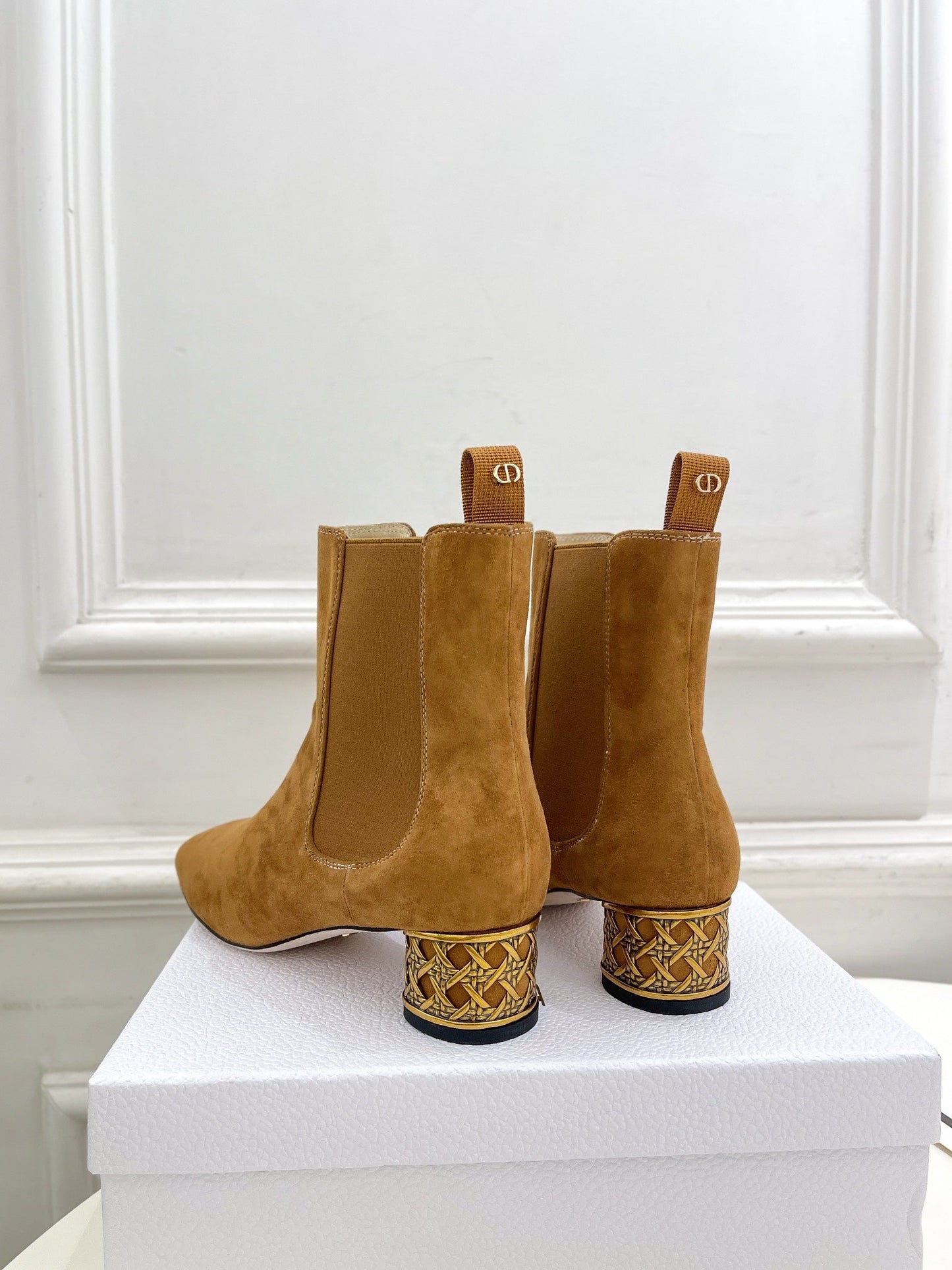 DIOR Icon Heeled Ankle Boot 40mm Brown Orange Suede