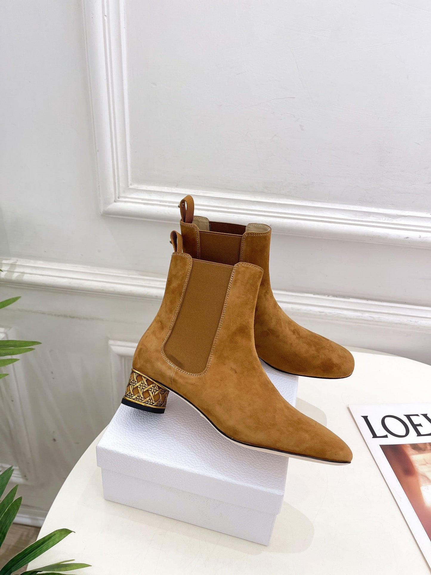 DIOR Icon Heeled Ankle Boot 40mm Brown Orange Suede