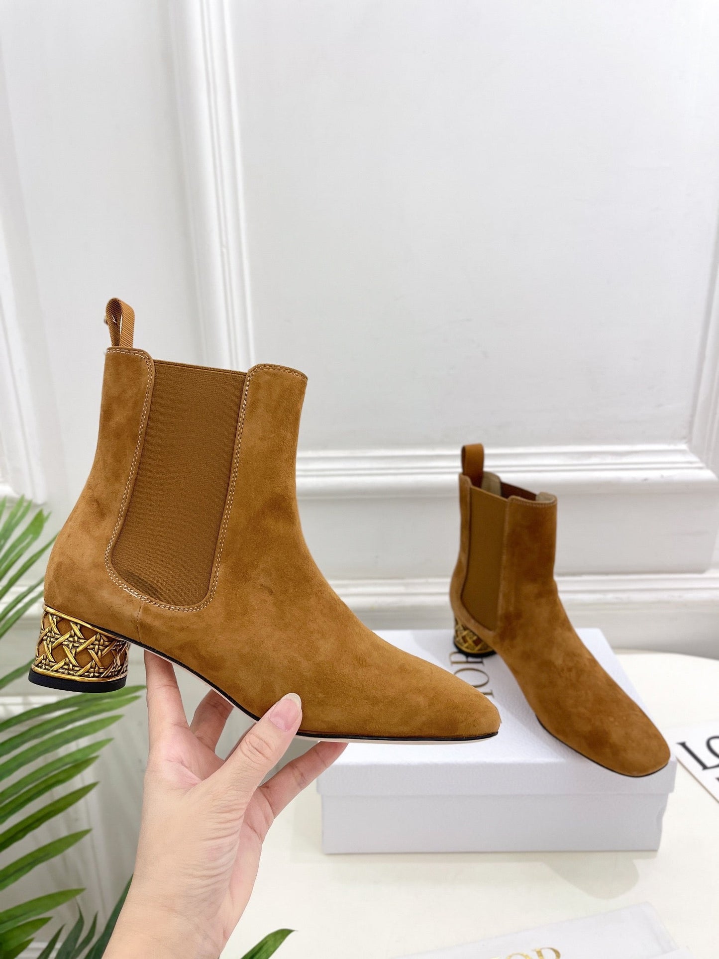 DIOR Icon Heeled Ankle Boot 40mm Brown Orange Suede