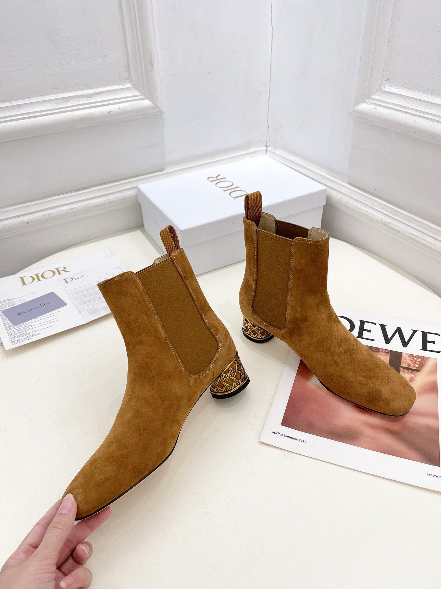 DIOR Icon Heeled Ankle Boot 40mm Brown Orange Suede