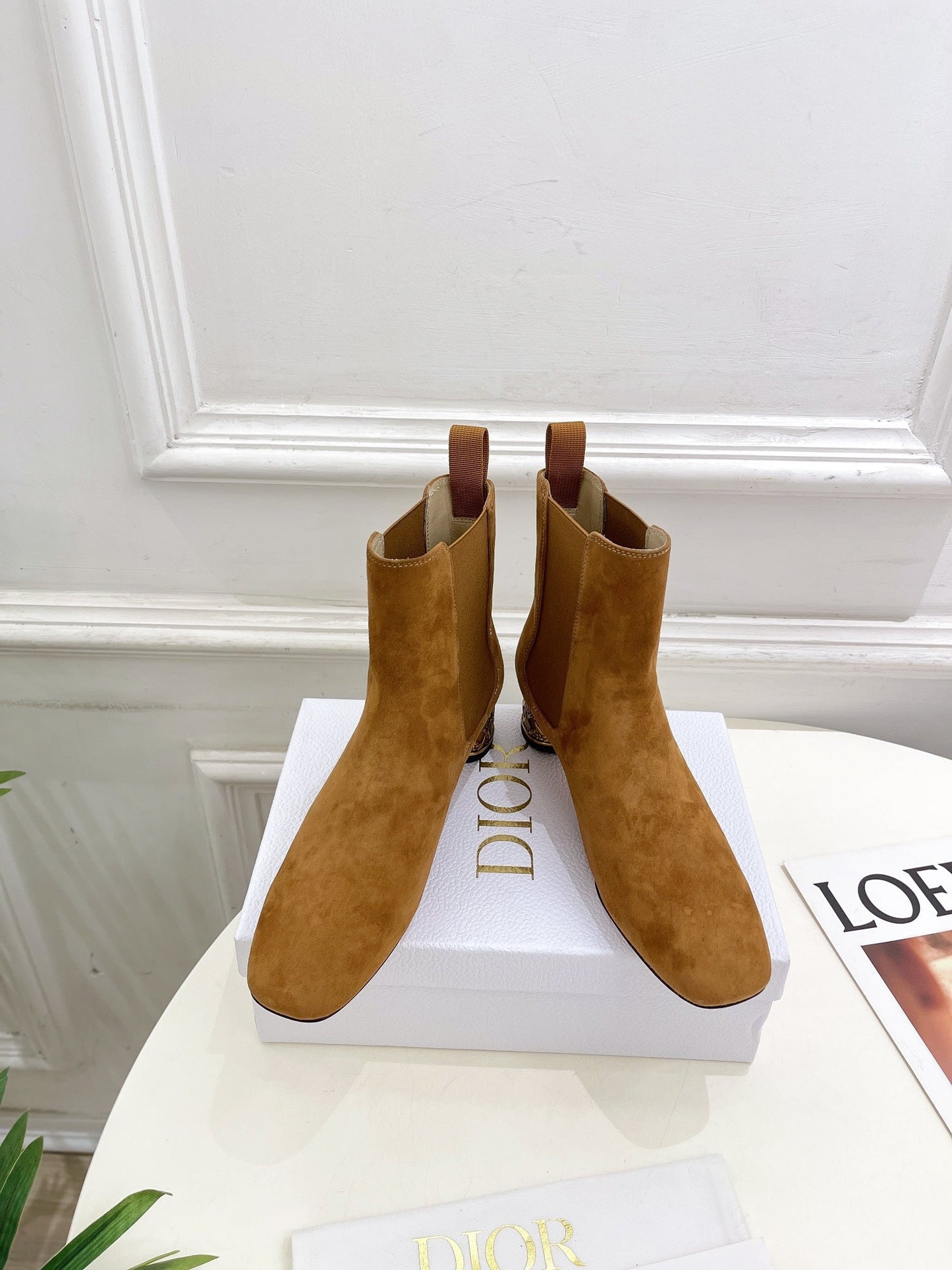 DIOR Icon Heeled Ankle Boot 40mm Brown Orange Suede