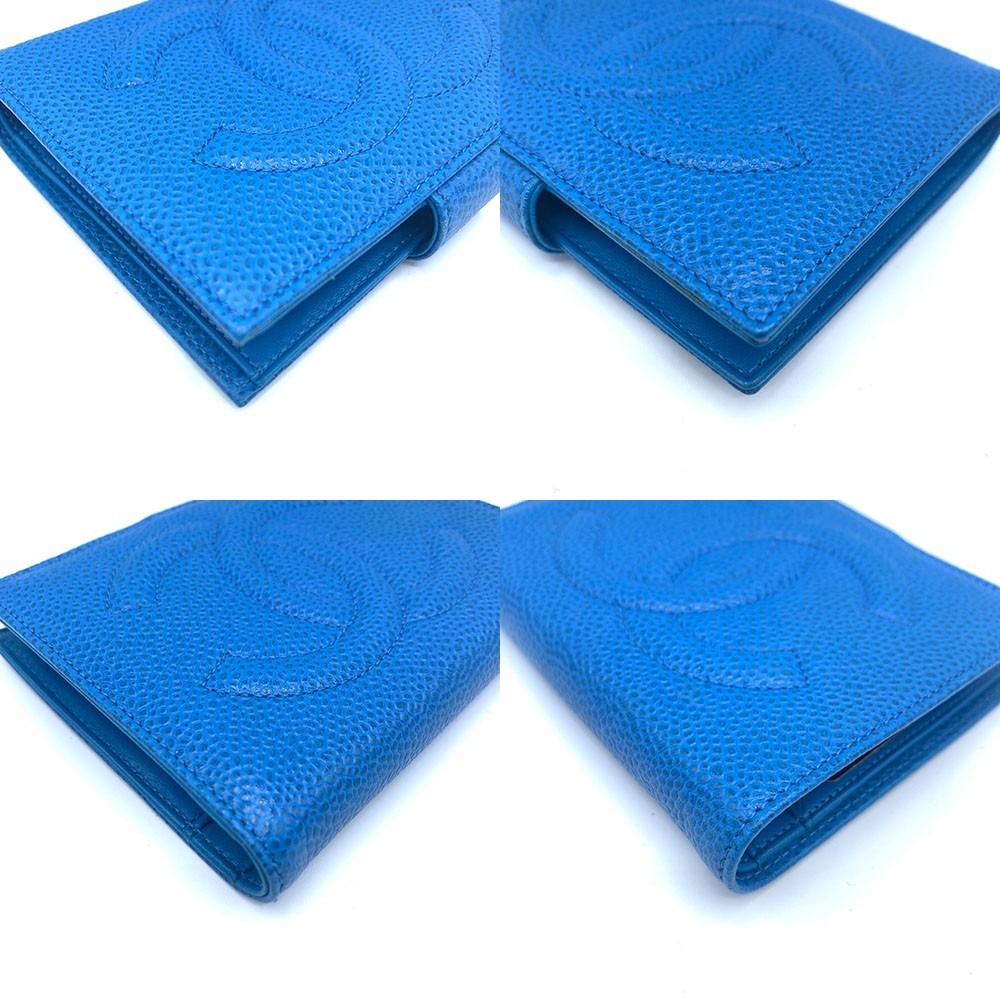 Chanel Caviar Skin Bifold Wallet Blue